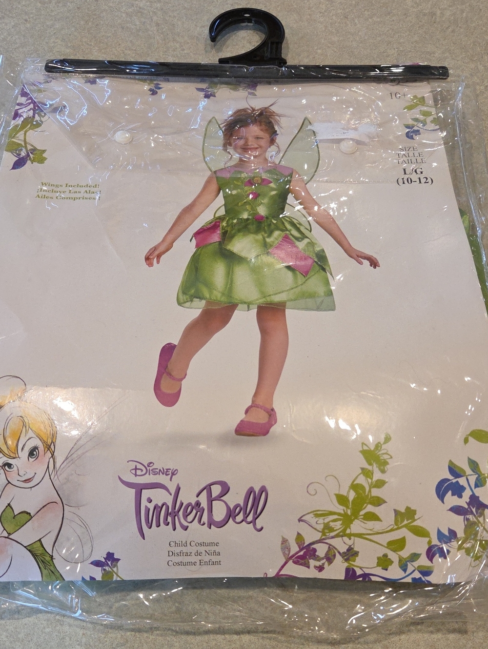 Disney Tinker Bell Costume Kids Size Large 10-12 Fairy Dress Up & Wings